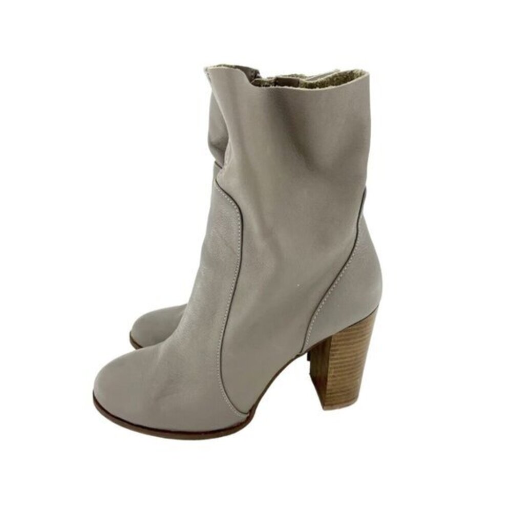 Chinese Laundry Boots Cool Kid Gray Leather Raw Edge Mid Calf SZ 7.5